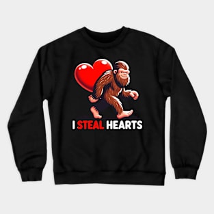 Bigfoot I Steal Hearts Funny Valentine's Day Bigfoot Holding Heart Lover Gifts Crewneck Sweatshirt